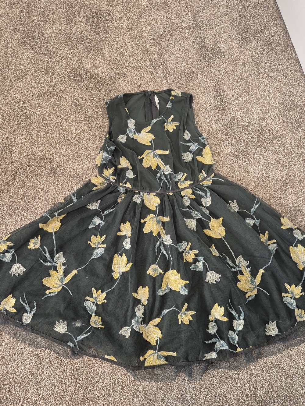 H&M Black Dress with Yellow and Light Blue Floral Embroidery